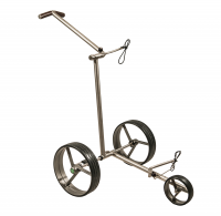 Fasan®, exibit, golf push trolley made of stainless stell with quick desmontage design and in titanium look, with tiny scratches on trolley frame